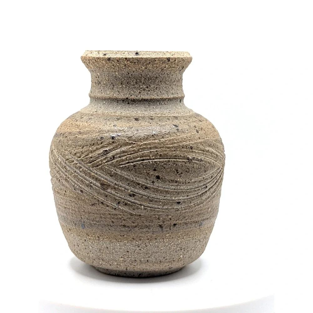 Handmade Studio Pottery Vase Signed Stoneware Bud Vase Speckled Rustic Artisan